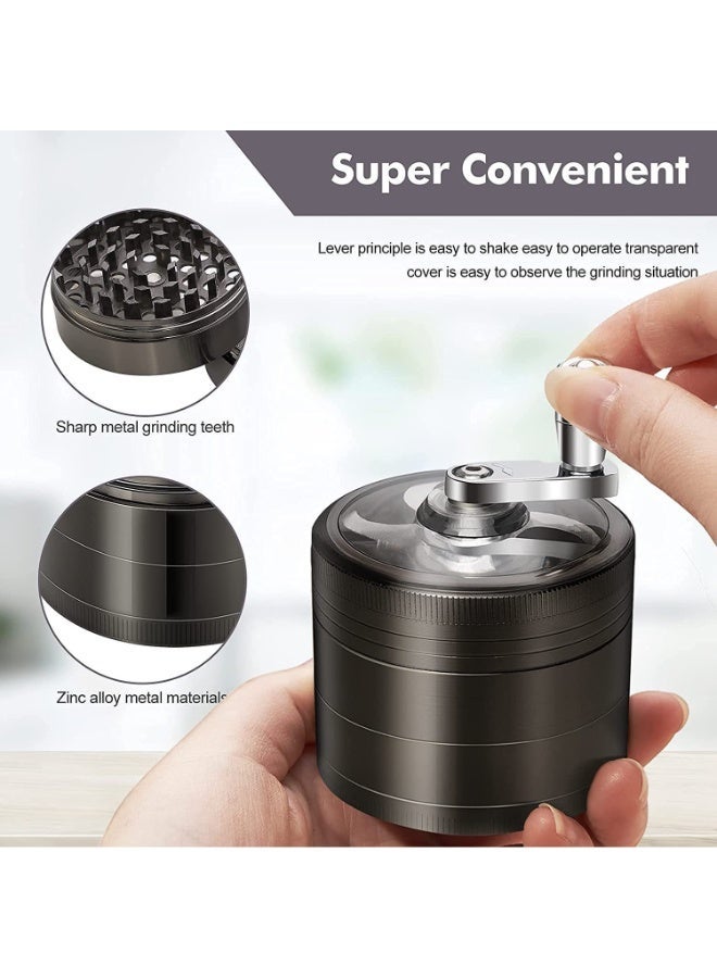 4 Layer Spice Crusher With Hand Crank Magnetic Lid Silver Coffee Grinder - Image 3